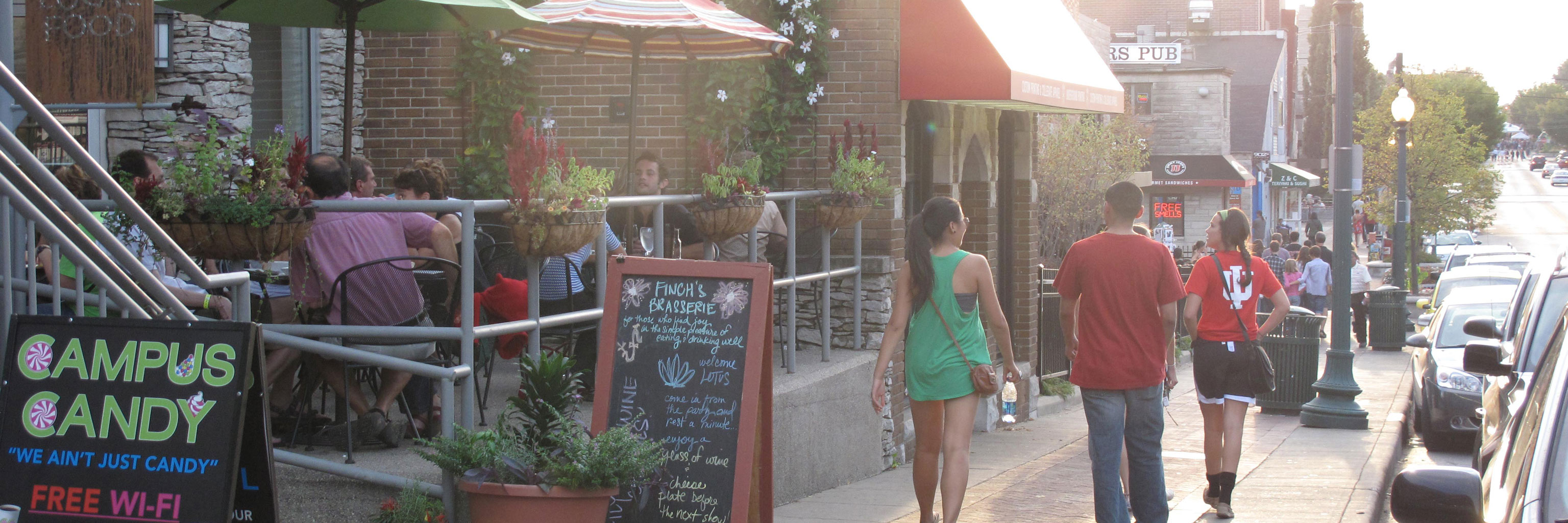 students walking down kirkwood avenue